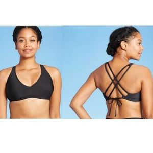 All In Motion Black Crossing Adjustable Back Strap Closure Tie Bikini Top M